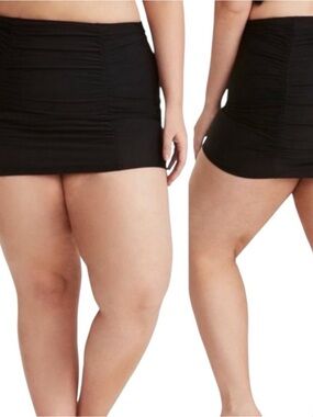 TORRID ruched black skirted swim bikini bottoms, 1X NWOT